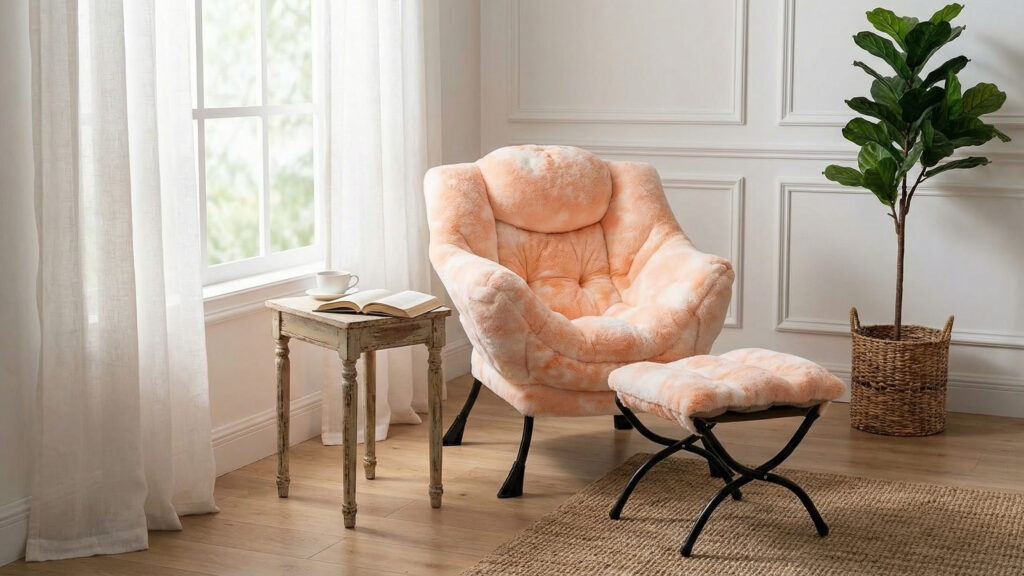 Velvet Reading Chair & Ottoman